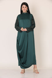 Bottle Green Turtle Neck Wrap Dress