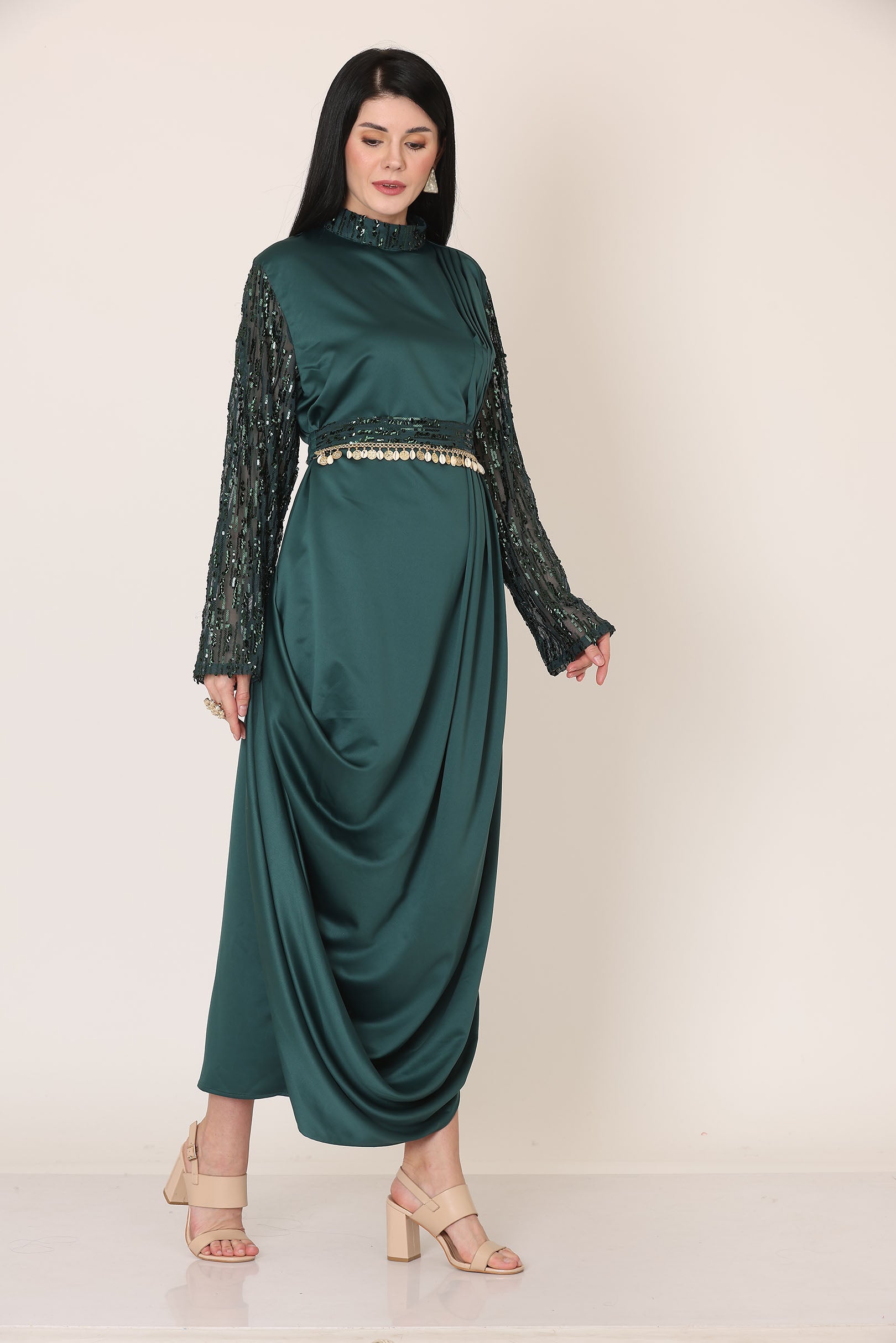 Bottle Green Turtle Neck Wrap Dress