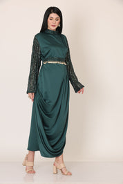 Bottle Green Turtle Neck Wrap Dress