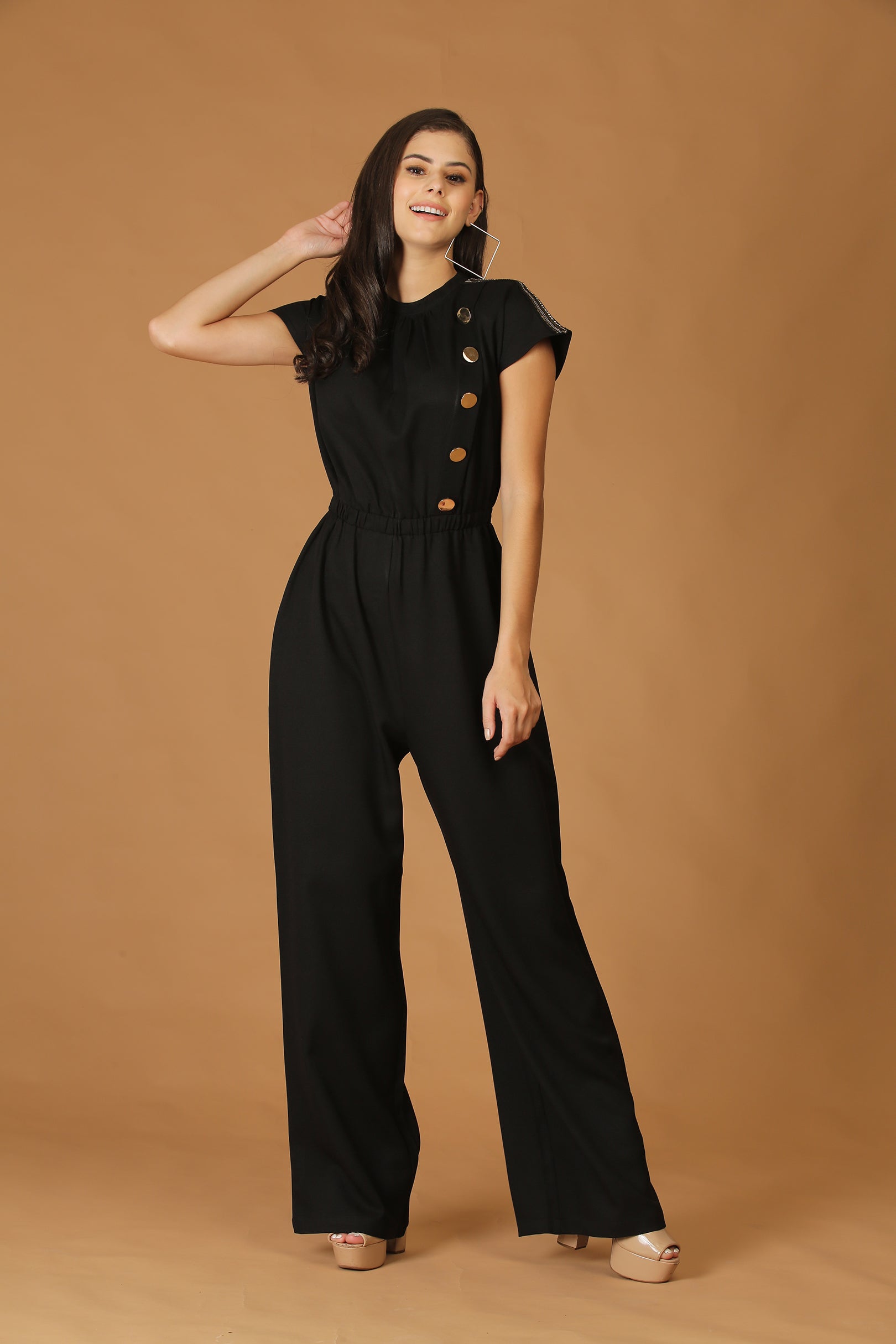 Black Button-Detail Jumpsuit