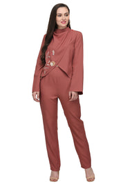 Dusty Pink Embroidered Asymmetric Co-ord Set