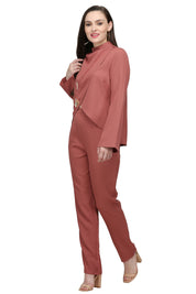 Dusty Pink Embroidered Asymmetric Co-ord Set