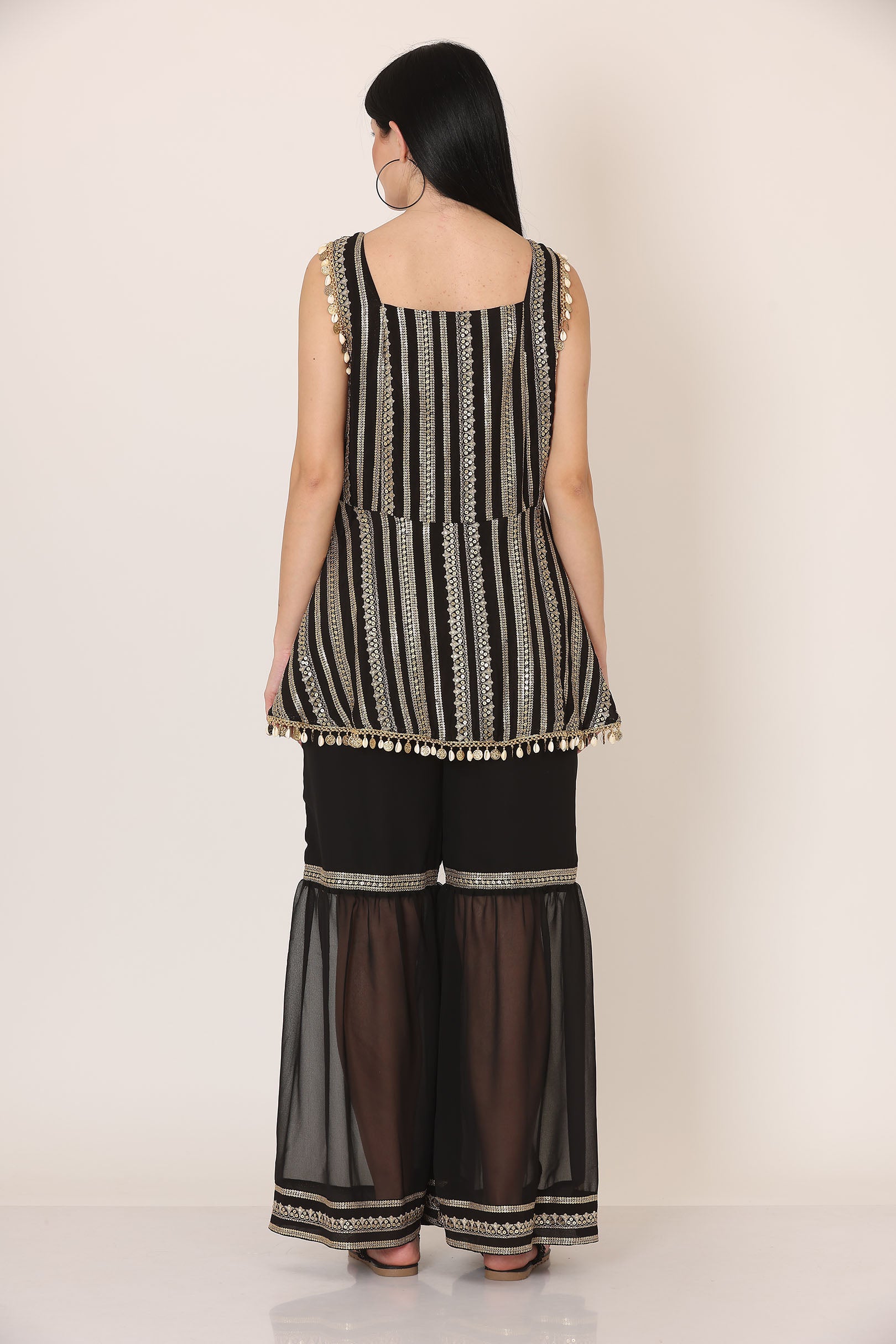 Black Embellished Square Neck Co-ord Set