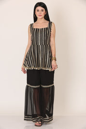 Black Embellished Square Neck Co-ord Set