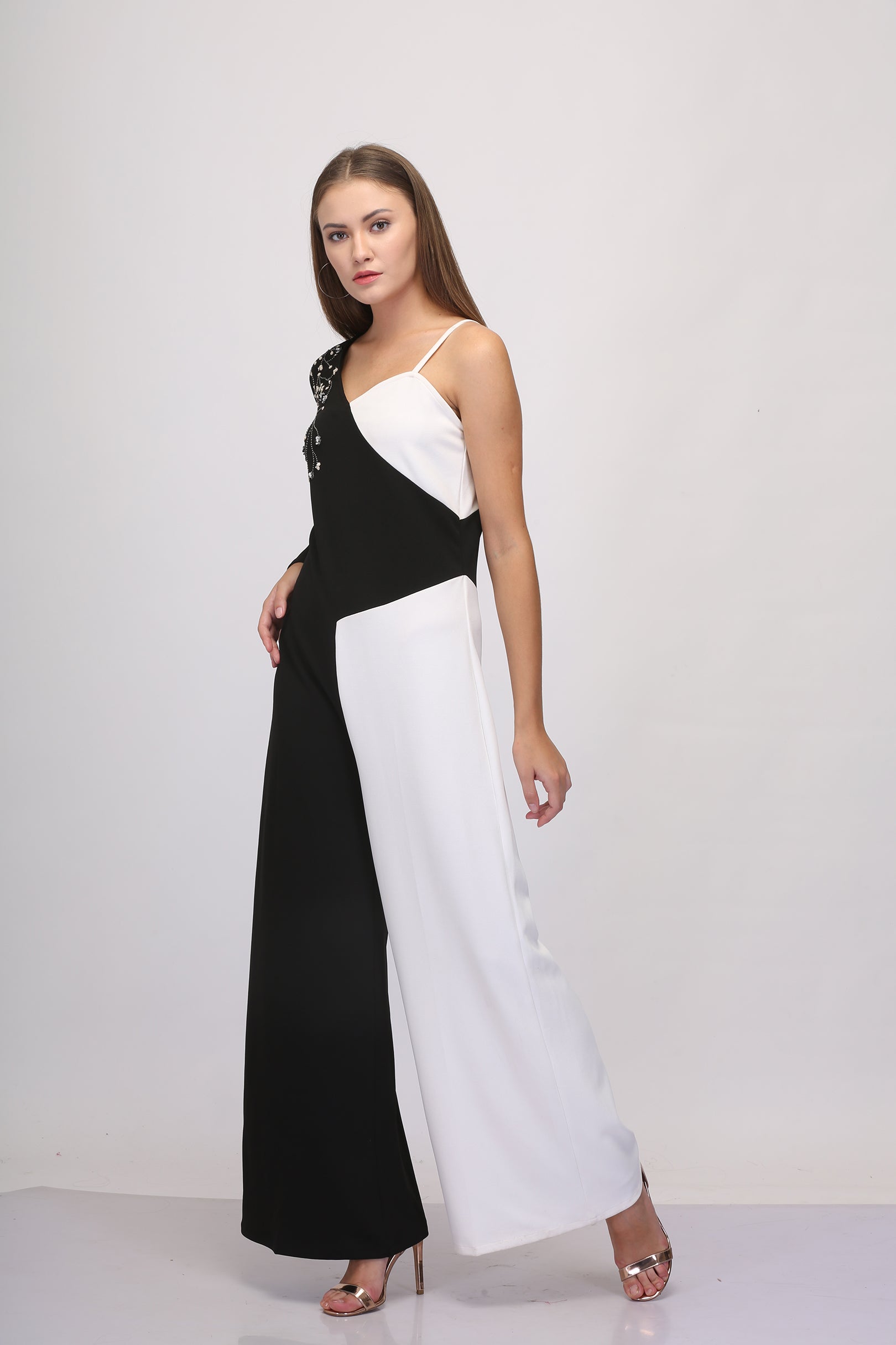 Black & White One-Shoulder Jumpsuit