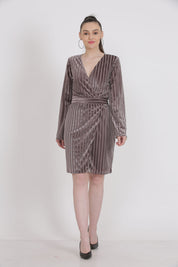 Brown Striped Velvet Titanium Dress