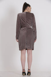 Brown Striped Velvet Titanium Dress