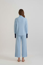 Sky Blue Knitted Contrast Cuffs Co-ord Set