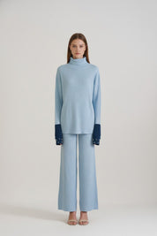 Sky Blue Knitted Contrast Cuffs Co-ord Set