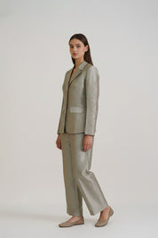 Mint Green Raw Silk Coat with Pants