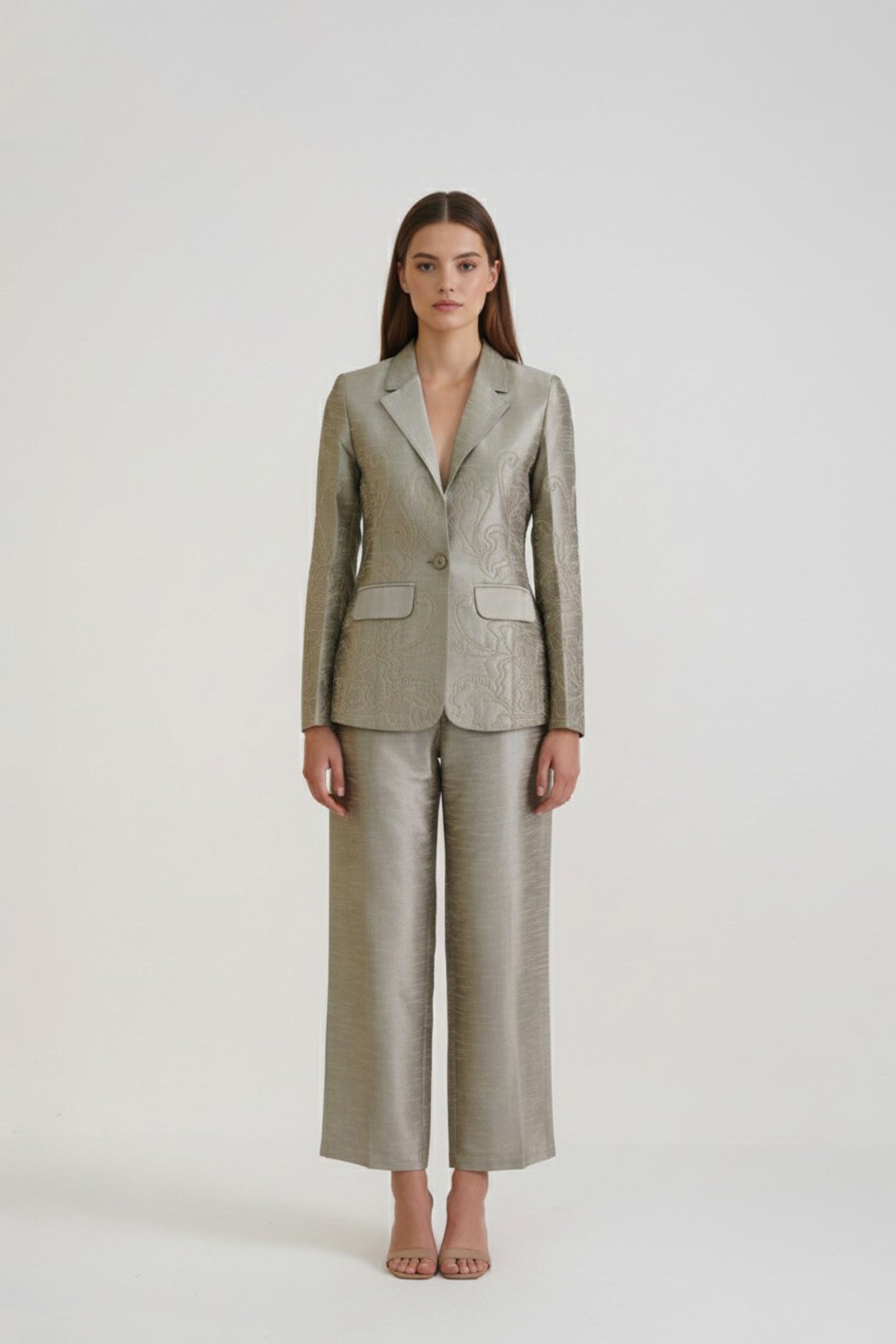 Mint Green Raw Silk Coat with Pants
