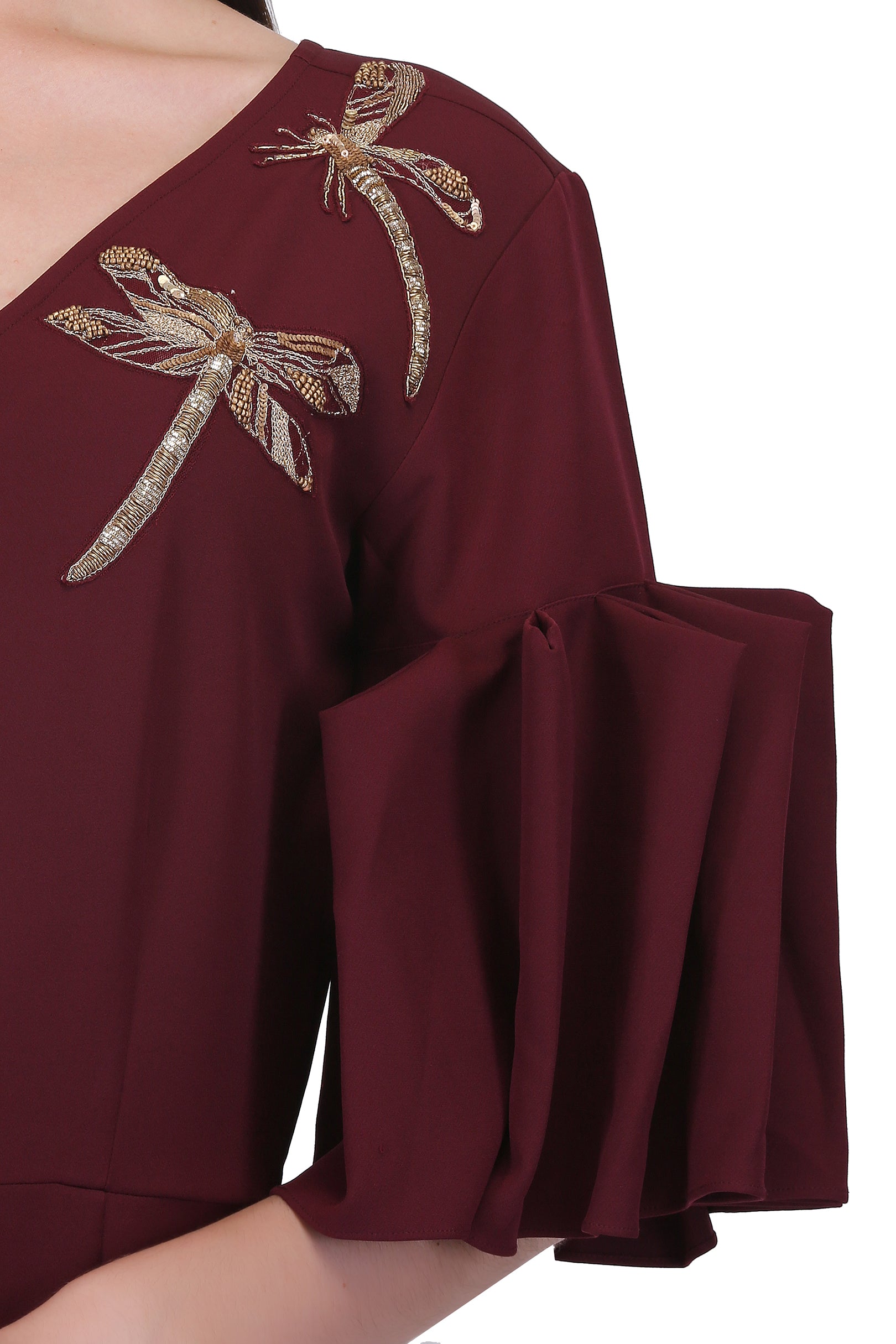 Maroon Dragon Fly Embroidered Jumpsuit
