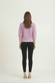 Lilac Scallop Hem Sweater with Black Pants