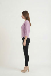 Lilac Scallop Hem Sweater with Black Pants