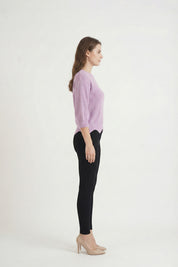 Lilac Scallop Hem Sweater with Black Pants