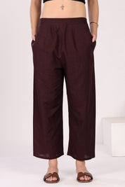 Mocha Brown Linen Straight Pants With Side Pockets