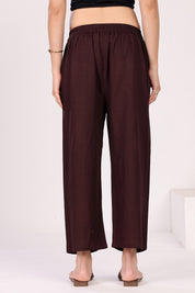 Mocha Brown Linen Straight Pants With Side Pockets