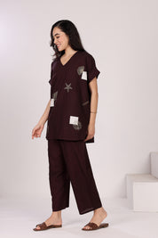 Mocha Brown Linen Straight Pants With Side Pockets