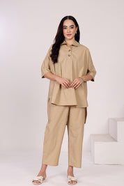 Cotton Poplin Straight Pants With Side Pockets