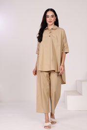 Cotton Poplin Straight Pants With Side Pockets