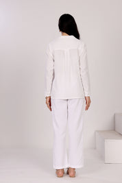 White Organic Cotton Button-down Shirt With Floral Embroidery
