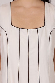 Off White Linen Panel Dress With Side Pockets