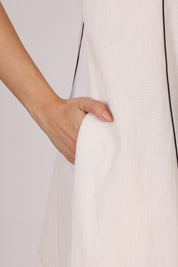 Off White Linen Panel Dress With Side Pockets
