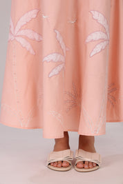 Pastel Pink Tank Top With Flounced Skirt Set In Cotton Poplin, With Applique Coastal Embroidery Motifs