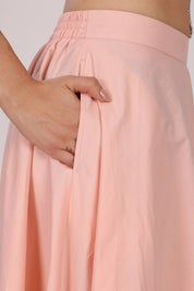 Pastel Pink Tank Top With Flounced Skirt Set In Cotton Poplin, With Applique Coastal Embroidery Motifs