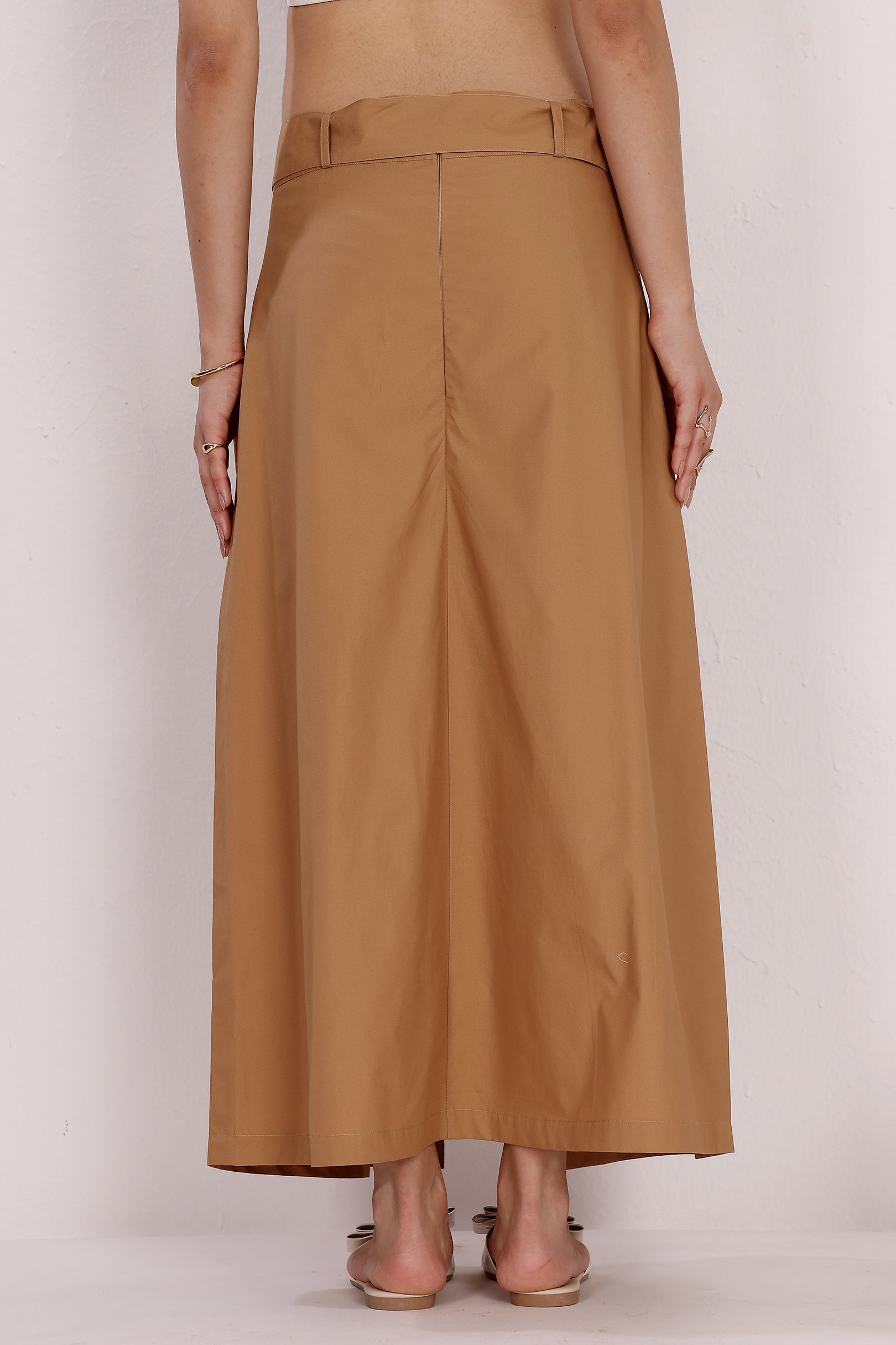 Cotton Skort With Back Zip And Belted Waist With Statement Metal Buckle