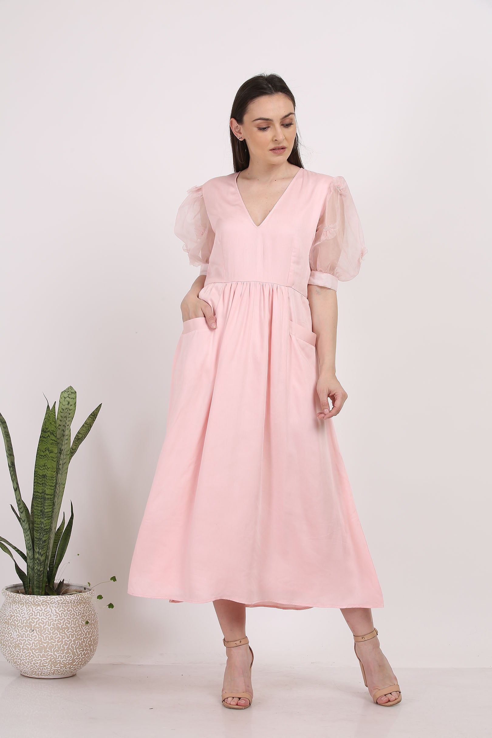 Powder Pink Midi Dress