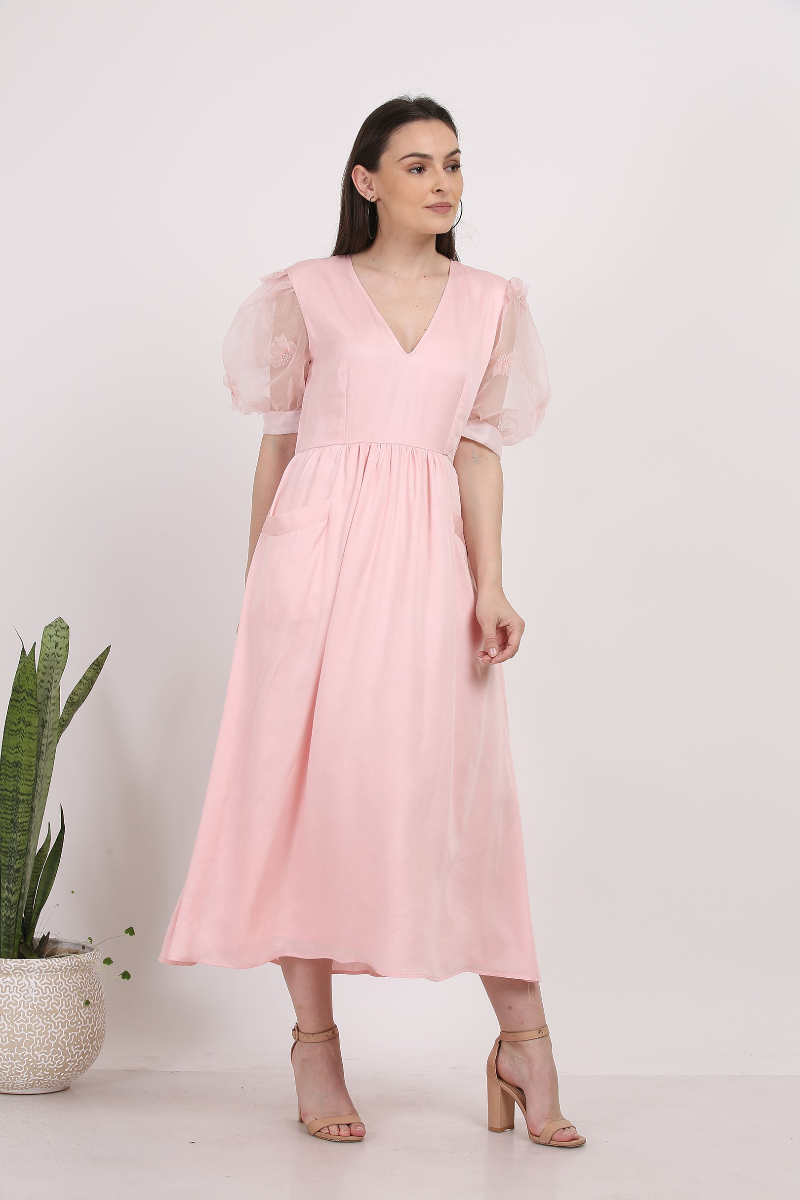 Powder Pink Midi Dress