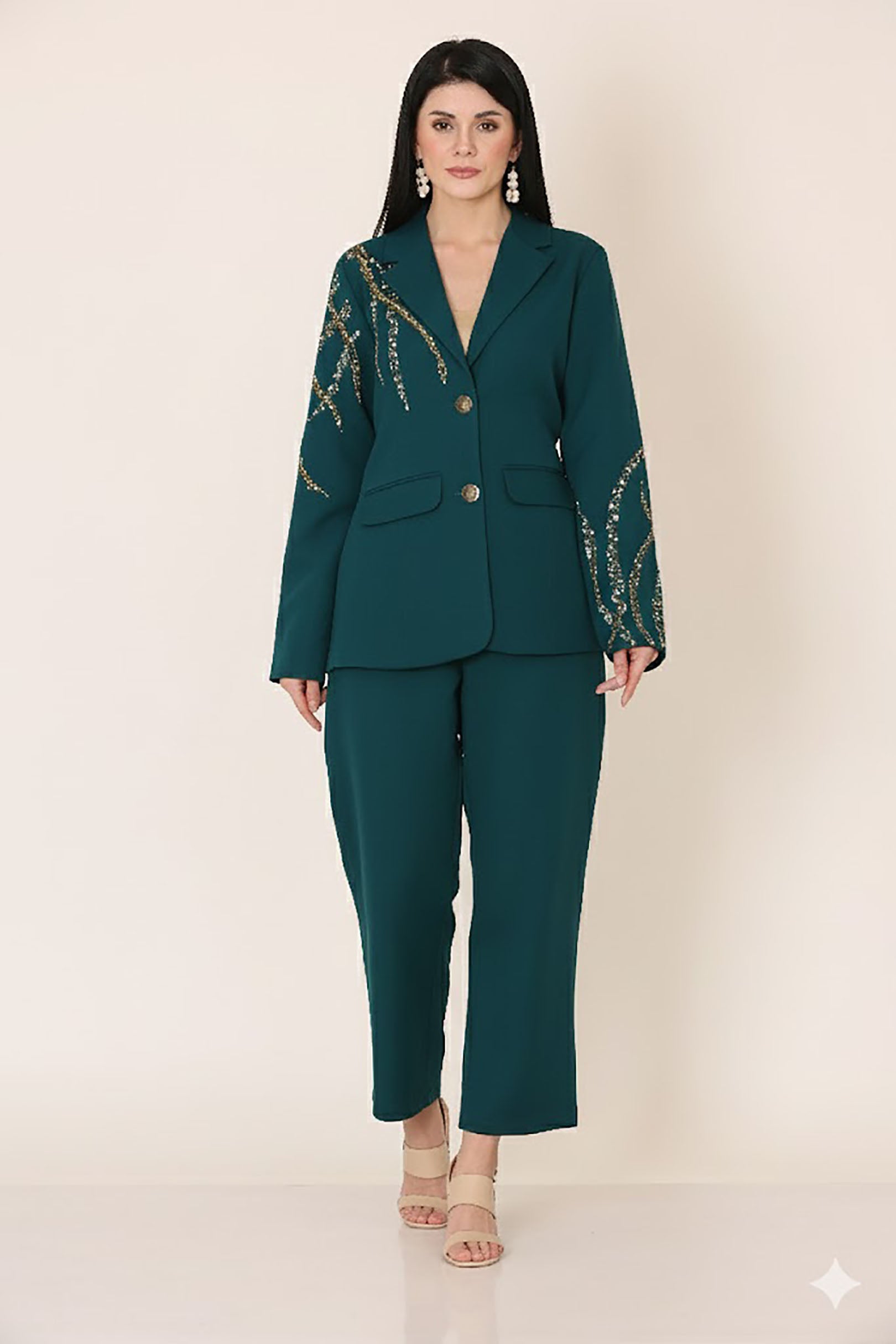 Bottle Green Fallon Pintuck Coat Set