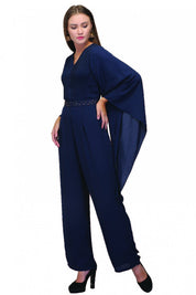 Navy Cape Sleeve Jumpsuit